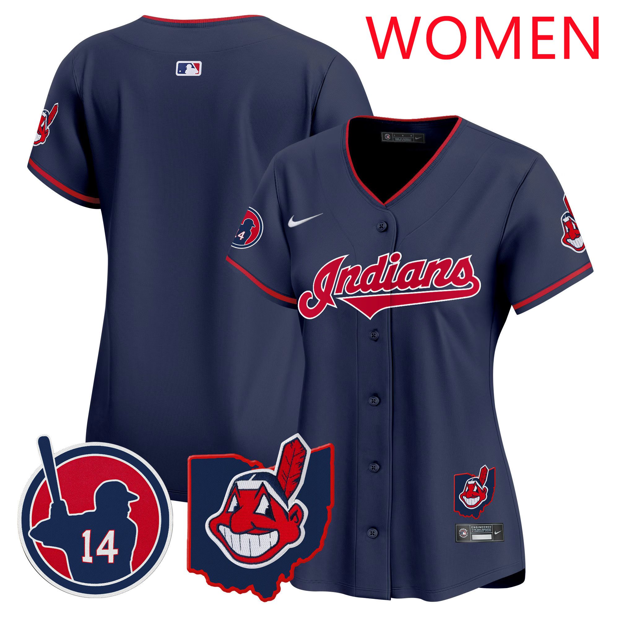 Women Cleveland Indians Blank Drak Blue Nike 2025 Patch Vapor Premier Limited MLB Jersey->women mlb jersey->Women Jersey